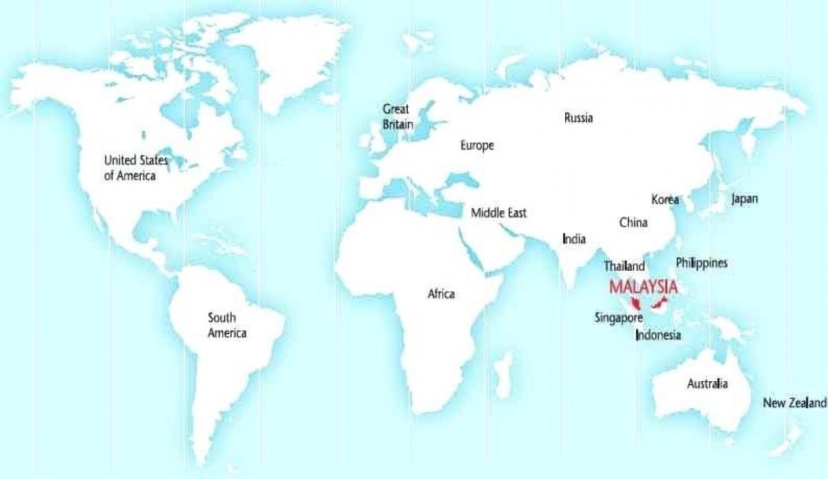 世界上的地图显示马来西亚