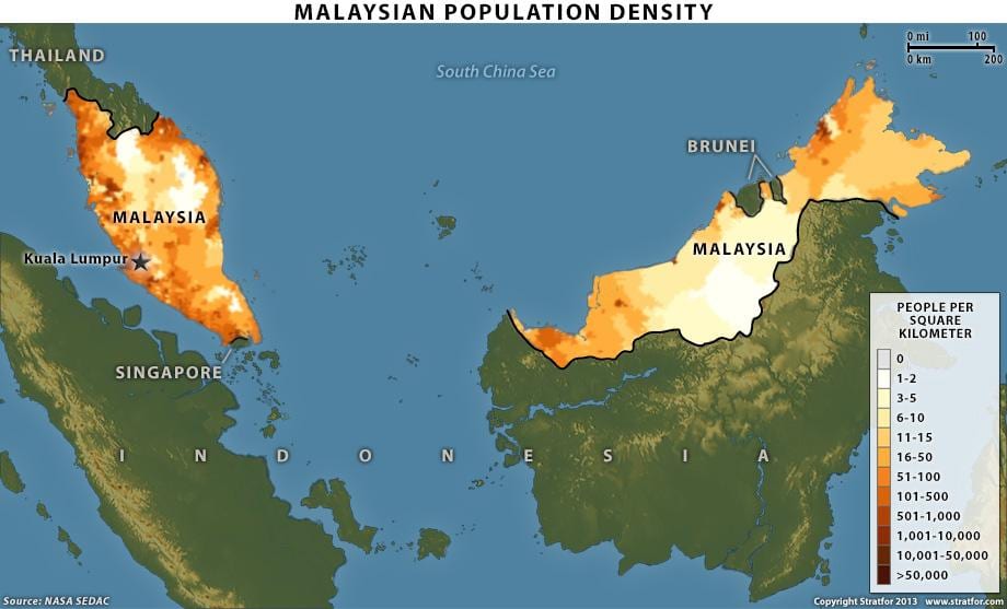 马来西亚的人口密度地图