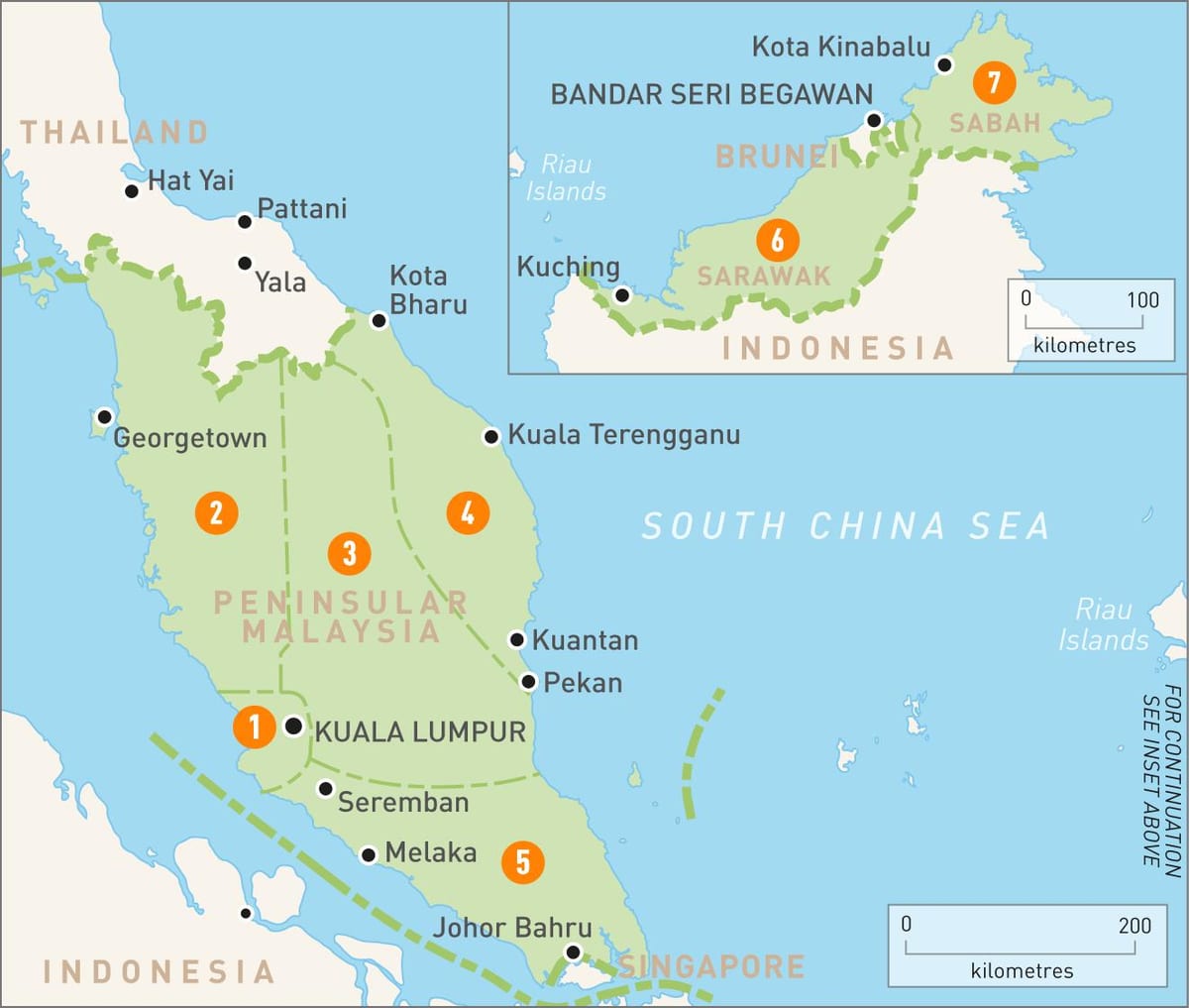 马来西亚区域的地图
