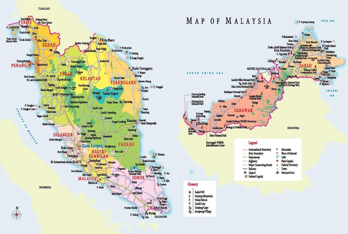 马来西亚的旅游景点的地图