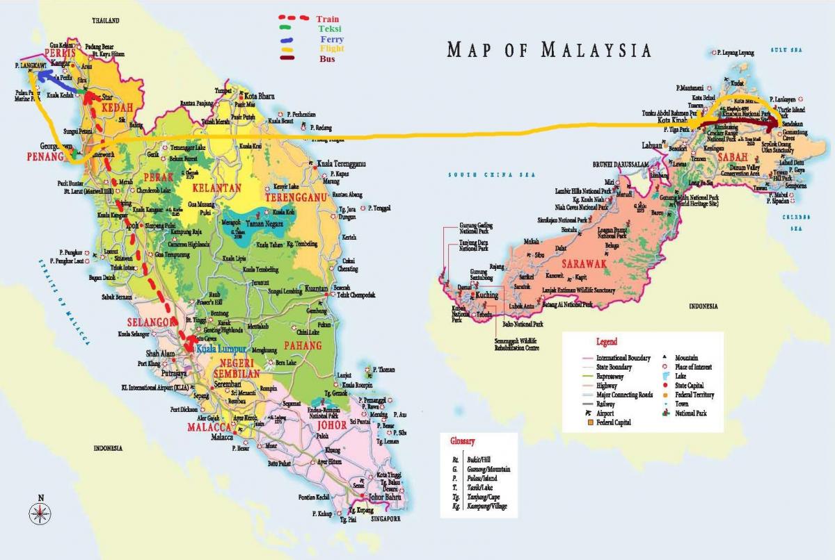 马来西亚国家地图上，马来西亚地图(东南亚洲-亚洲)